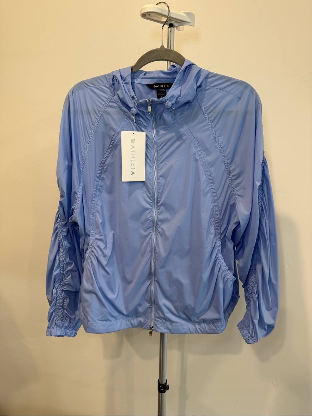 Athleta Powder Blue Hooded Lightweight Bomber Jacket
